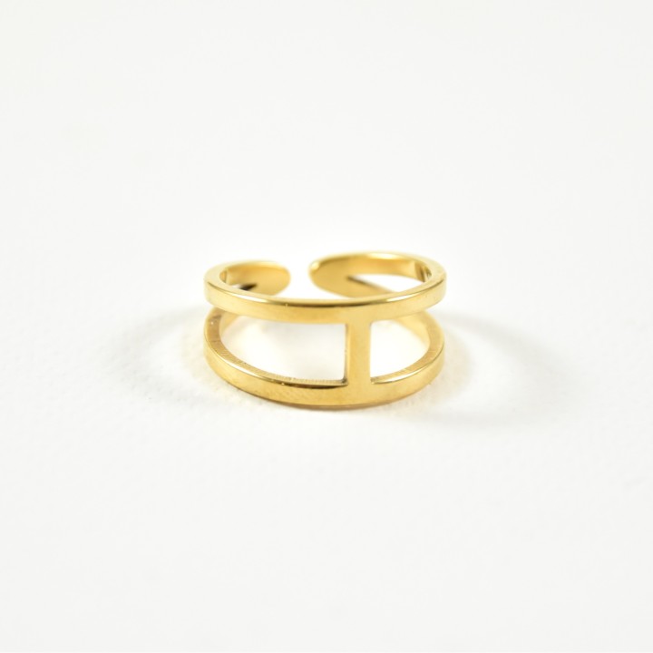 BAGUE DEUX ANNEAUX ET TIGE ACIER INOXYDABLE GOLD PETIT PRIX