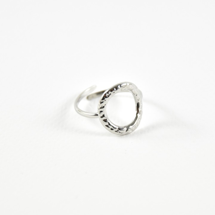 BAGUE RONDE MARTELEE ACIER INOXYDABLE SILVER PETIT PRIX