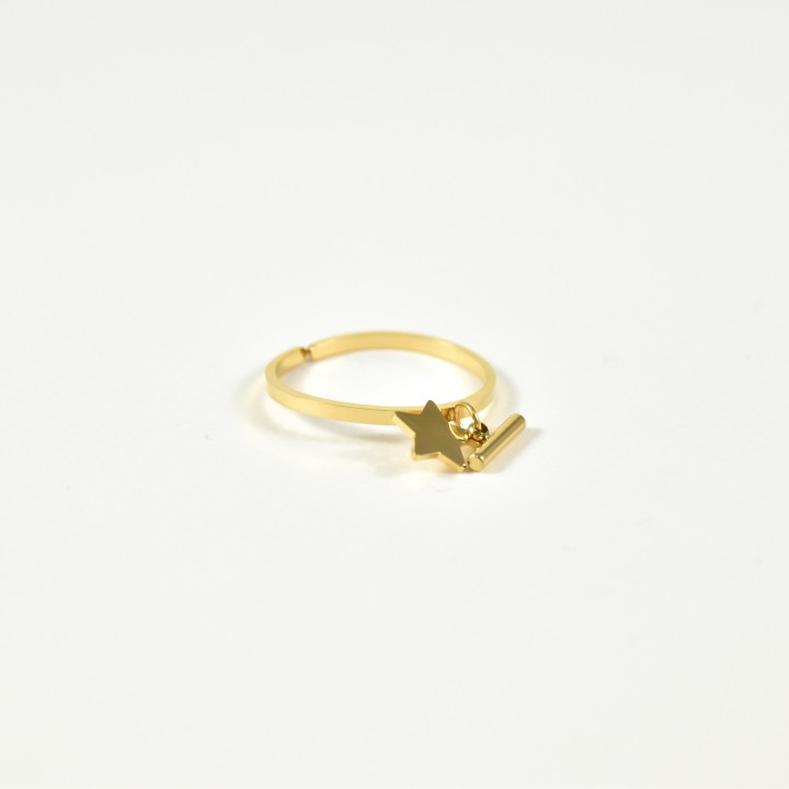 BAGUE ETOILE ET TIGE ACIER INOXYDABLE GOLD PETIT PRIX