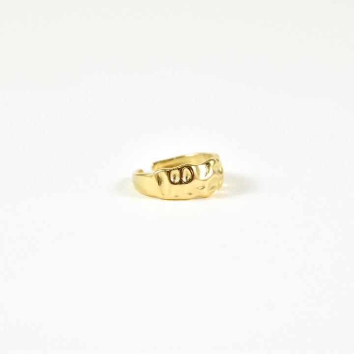 BAGUE LARGE MARTELEE ACIER INOXYDABLE GOLD PETIT PRIX