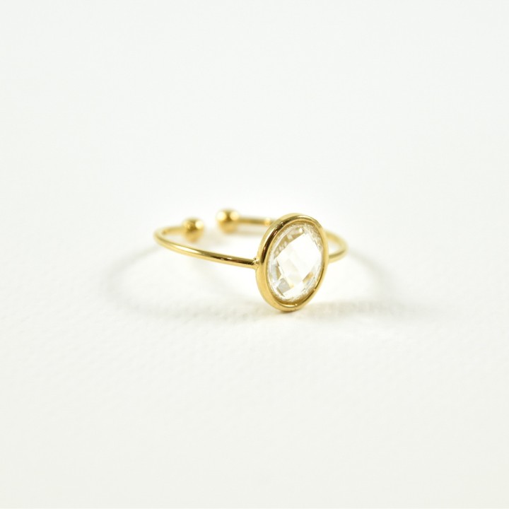 BAGUE OVALE CRISTAL A FACETTES ACIER INOXYDABLE GOLD PETIT PRIX