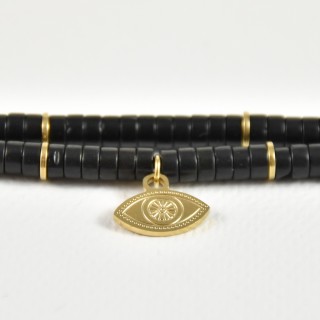 BRACELET HEISHI NOIR OEIL GOLD ACIER INOXYDABLE GOLD PETIT PRIX