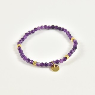 BRACELET PERLES GRIS METALLISE MEDAILLON ACIER INOX GOLD PETIT PRIX