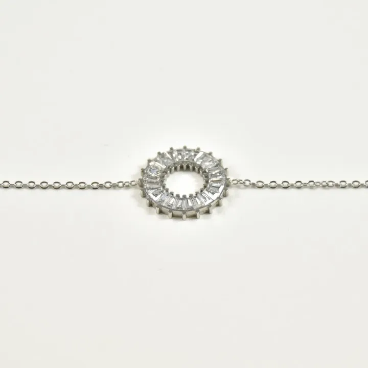 BRACELET MEDAILLE RONDE STRASS ACIER INOXYDABLE SILVER PETIT PRIX