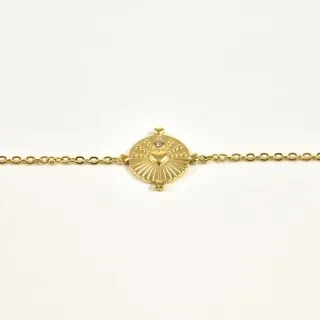 BRACELET COEUR SACRE STRASS ACIER INOXYDABLE GOLD PETIT PRIX
