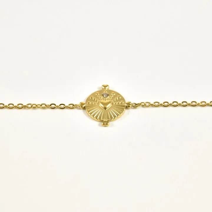 BRACELET COEUR SACRE STRASS ACIER INOXYDABLE GOLD PETIT PRIX