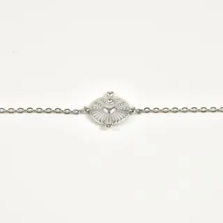 BRACELET PERLES GRIS METALLISE MEDAILLON ACIER INOX GOLD PETIT PRIX