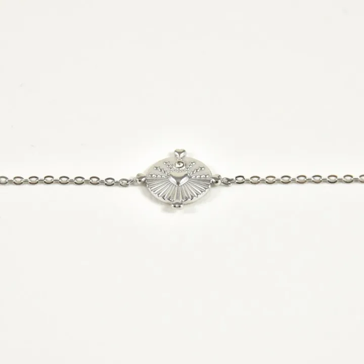 BRACELET COEUR SACRE STRASS ACIER INOXYDABLE SILVER PETIT PRIX