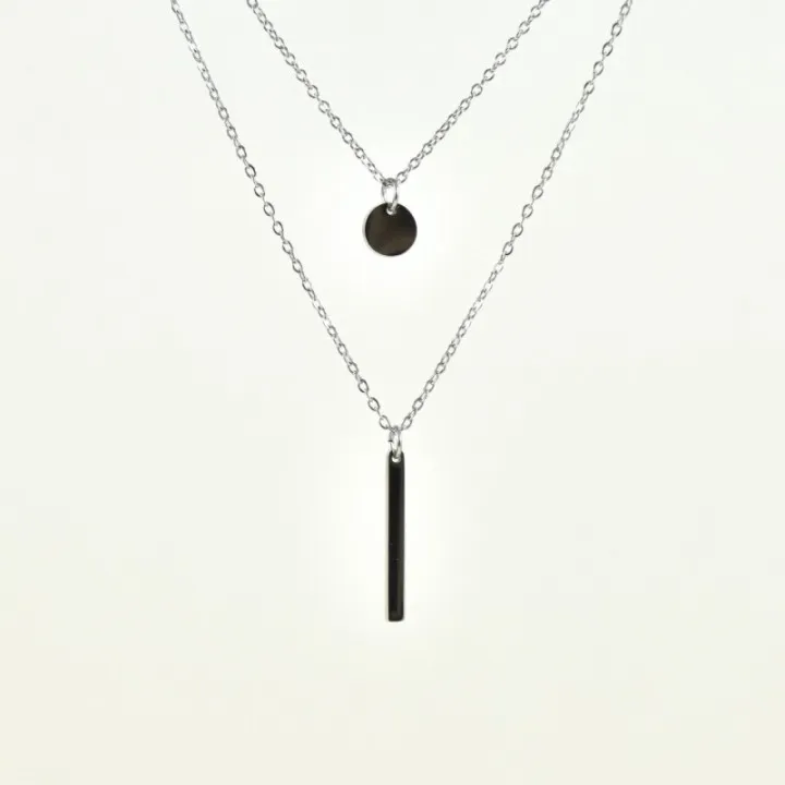 COLLIER DOUBLE RANGS ROND ET TIGE ACIER INOXYDABLE SILVER PETIT PRIX