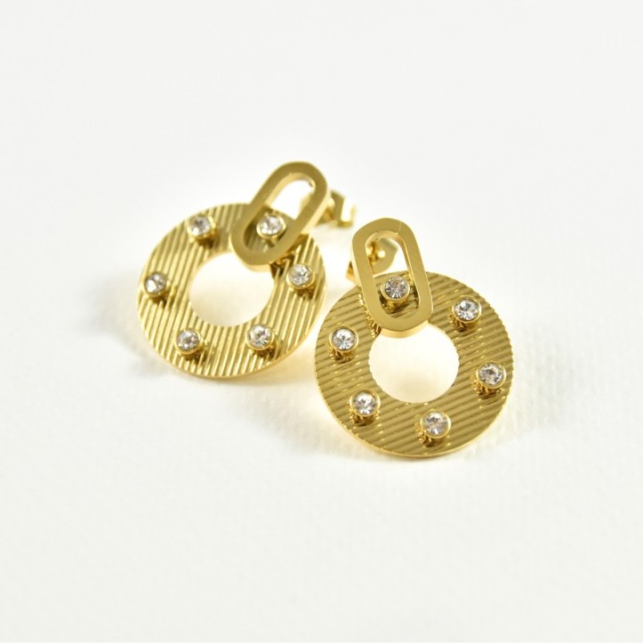 BOUCLES RONDE SIX STRASS ACIER INOXYDABLE GOLD PETIT PRIX