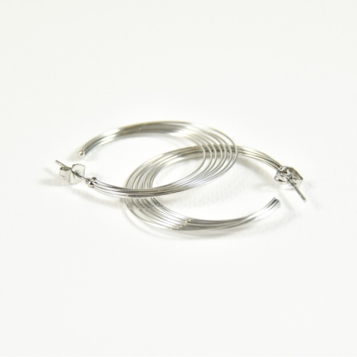 BOUCLES CREOLES SEPT ANNEAUX FINS ACIER INOXYDABLE SILVER PETIT PRIX