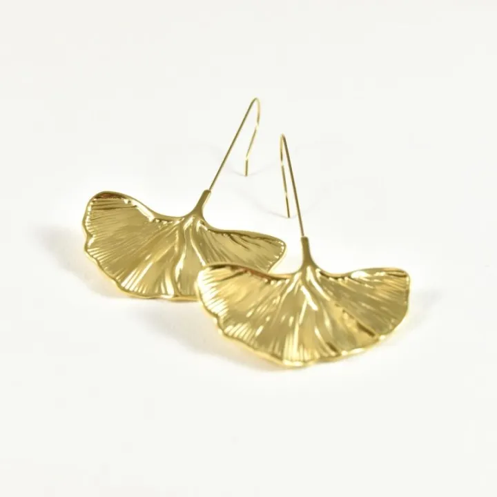 BOUCLES LONGUE FEUILLE ACIER INOXYDABLE GOLD PETIT PRIX