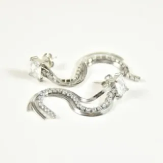 BOUCLES TROIS CHAINETTES STRASS ACIER INOXYDABLE SILVER PETIT PRIX