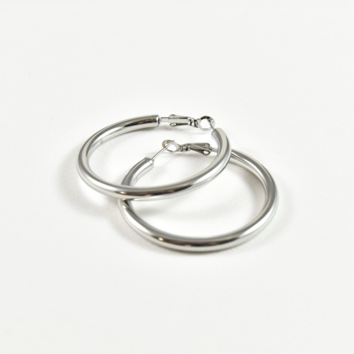 BOUCLES CREOLES RONDES EPAISSES ACIER INOXYDABLE SILVER PETIT PRIX
