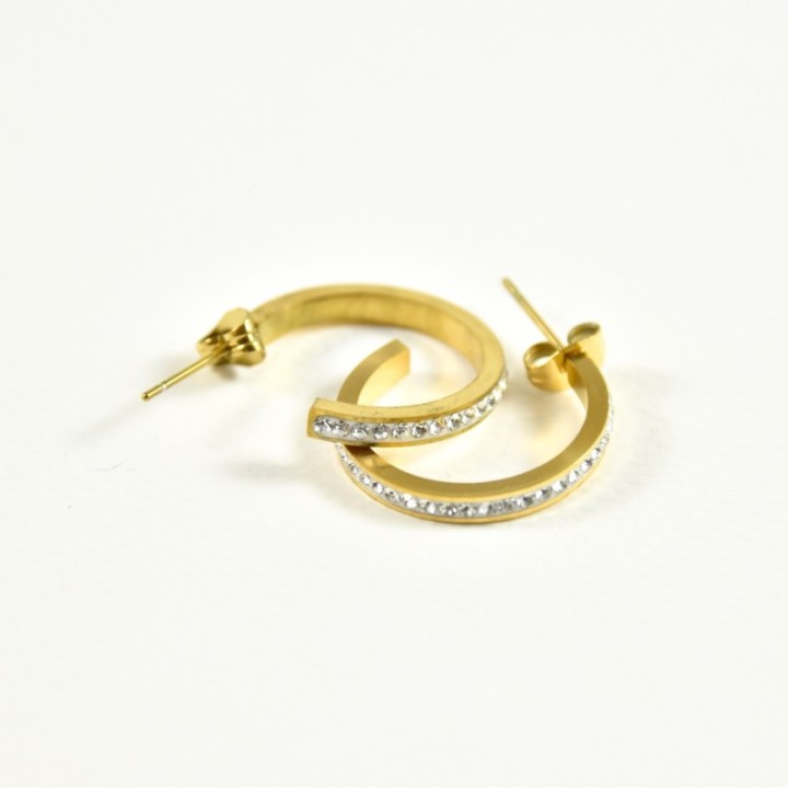 BOUCLES CREOLES MOYENNES STRASS ACIER INOXYDABLE GOLD PETIT PRIX