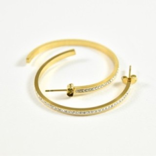 BOUCLES CREOLES XL STRASS ACIER INOXYDABLE GOLD PETIT PRIX