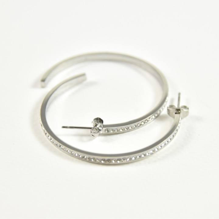 BOUCLES CREOLES XL STRASS ACIER INOXYDABLE SILVER PETIT PRIX