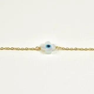 BRACELET PERLES GRIS METALLISE MEDAILLON ACIER INOX GOLD PETIT PRIX