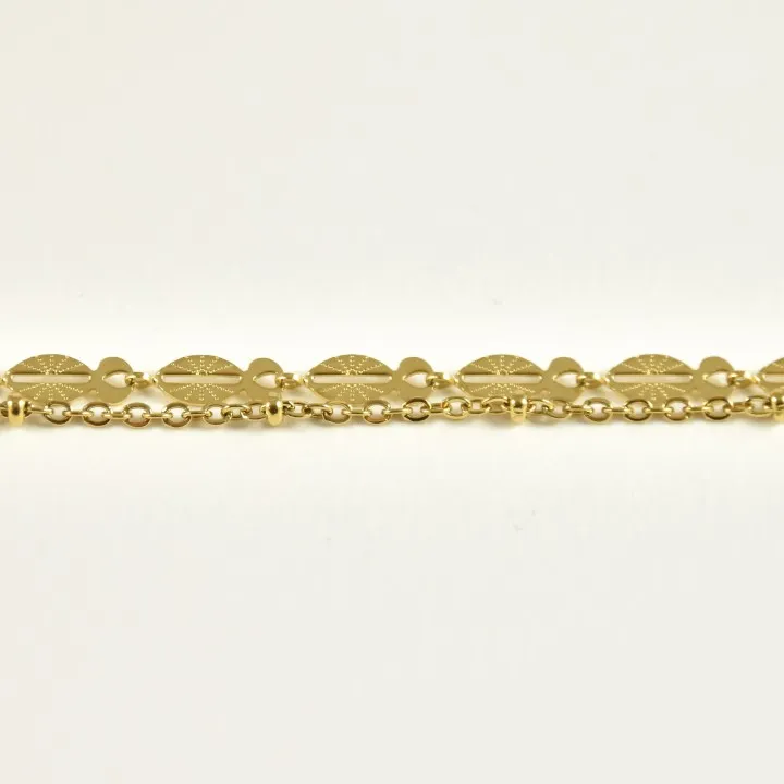 BRACELET PERLES GRIS METALLISE MEDAILLON ACIER INOX GOLD PETIT PRIX