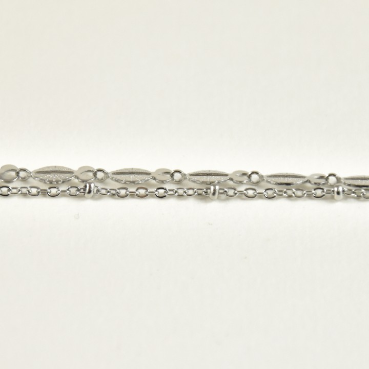 BRACELET PERLES GRIS METALLISE MEDAILLON ACIER INOX GOLD PETIT PRIX