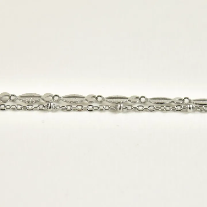 BRACELET PERLES GRIS METALLISE MEDAILLON ACIER INOX GOLD PETIT PRIX