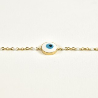 BRACELET PERLES GRIS METALLISE MEDAILLON ACIER INOX GOLD PETIT PRIX