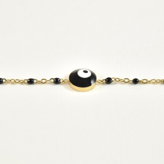 BRACELET PERLES ET OEIL NOIRS ACIER INOXYDABLE GOLD PETIT PRIX