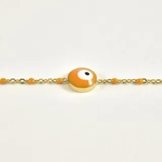 BRACELET PERLES GRIS METALLISE MEDAILLON ACIER INOX GOLD PETIT PRIX
