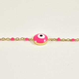 BRACELET PERLES GRIS METALLISE MEDAILLON ACIER INOX GOLD PETIT PRIX