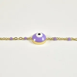 BRACELET PERLES GRIS METALLISE MEDAILLON ACIER INOX GOLD PETIT PRIX