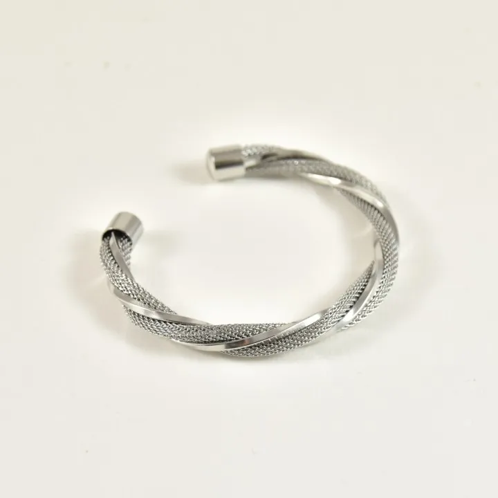 JONC QUATRE RANGS SERPENT ET CARRE ACIER INOXYDABLE SILVER PETIT PRIX