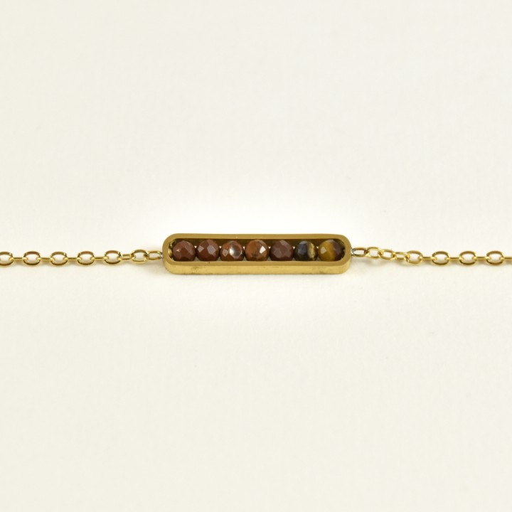 BRACELET PERLES GRIS METALLISE MEDAILLON ACIER INOX GOLD PETIT PRIX