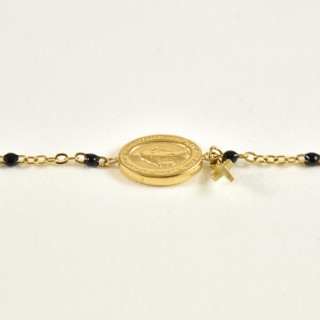 BRACELET PERLES GRIS METALLISE MEDAILLON ACIER INOX GOLD PETIT PRIX