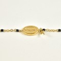 BRACELET PERLES GRIS METALLISE MEDAILLON ACIER INOX GOLD PETIT PRIX