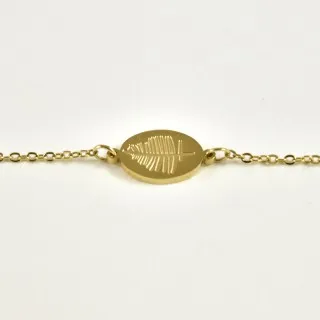 BRACELET MEDAILLE OVALE FEUILLE ACIER INOXYDABLE GOLD PETIT PRIX