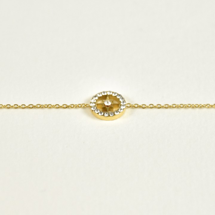 BRACELET PERLES GRIS METALLISE MEDAILLON ACIER INOX GOLD PETIT PRIX
