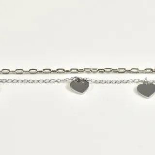 BRACELET DOUBLE RANGS COEURS ACIER INOXYDABLE SILVER PETIT PRIX
