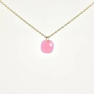 COLLIER CARRE FACETTES ROSE ACIER INOXYDABLE GOLD PETIT PRIX