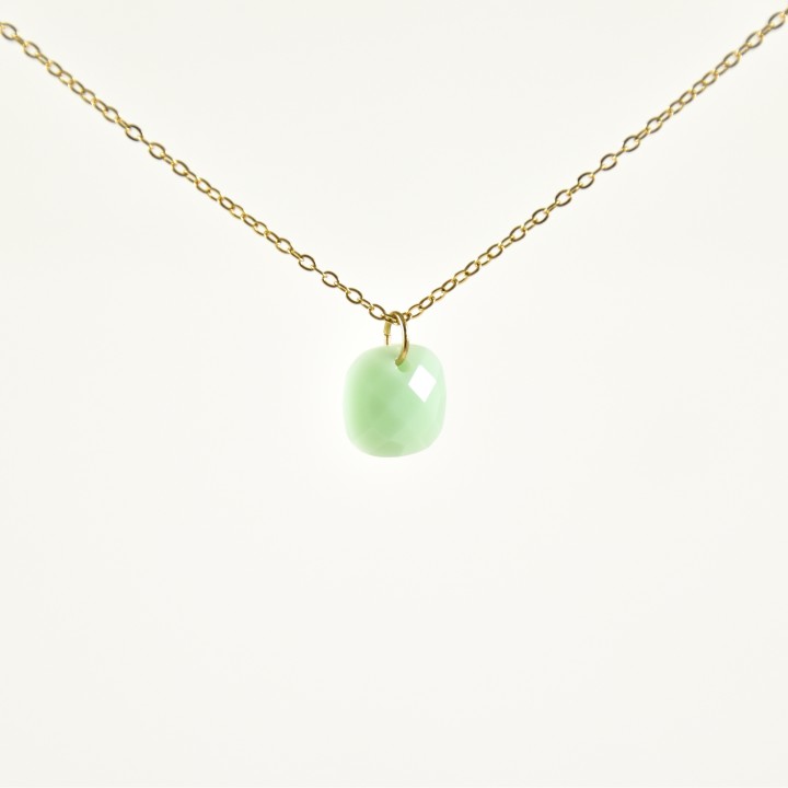 COLLIER CARRE FACETTES VERT ACIER INOXYDABLE GOLD PETIT PRIX