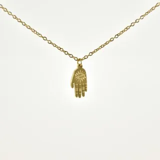 COLLIER MAIN GRAVEE SOLEIL OEIL ACIER INOXYDABLE GOLD PETIT PRIX