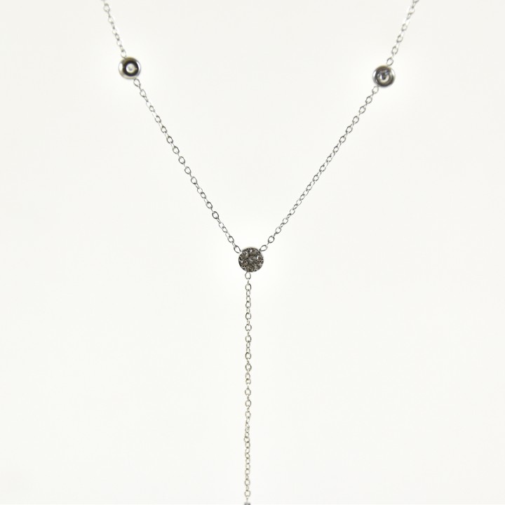 COLLIER CRAVATE RONDS STRASS ACIER INOXYDABLE SILVER PETIT PRIX