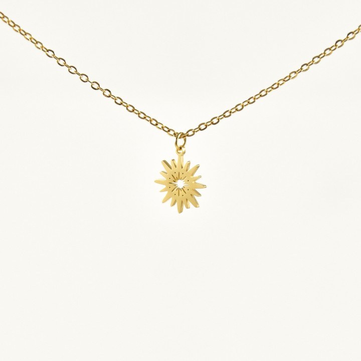 COLLIER SOLEIL AJOURE ACIER INOXYDABLE GOLD PETIT PRIX
