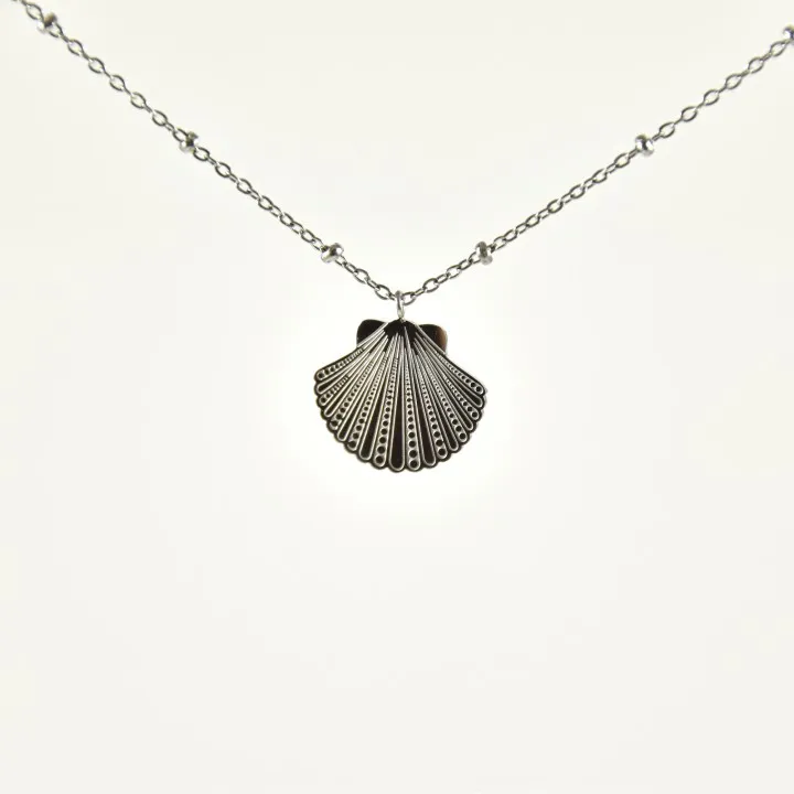 COLLIER COQUILLAGE ACIER INOXYDABLE SILVER PETIT PRIX