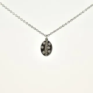 COLLIER OVALE FLEURS STRASS ACIER INOXYDABLE SILVER PETIT PRIX