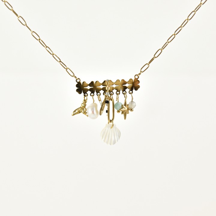 COLLIER FLEURS ET CHARMS ACIER INOXYDABLE GOLD PETIT PRIX