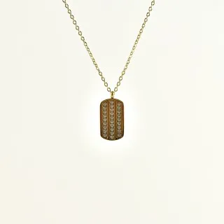 COLLIER MEDAILLON RECTANGLE STRASS ACIER INOXYDABLE GOLD PETIT PRIX