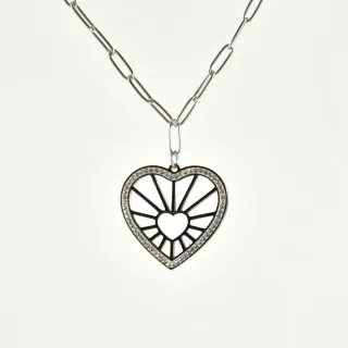 COLLIER COEUR SACRE STRASS ACIER INOXYDABLE SILVER PETIT PRIX