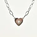 COLLIER GROSSE MAILLE COEUR SACRE ACIER INOXYDABLE SILVER PETIT PRIX