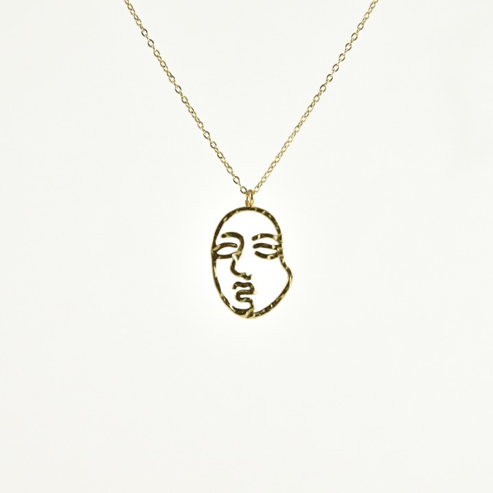 COLLIER VISAGE MARTELE ACIER INOXYDABLE GOLD PETIT PRIX