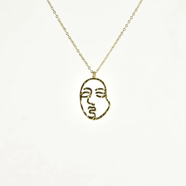 COLLIER VISAGE MARTELE ACIER INOXYDABLE GOLD PETIT PRIX